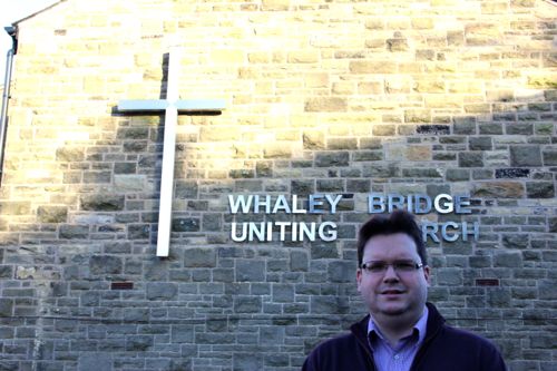 Leaving Whaley Bridge: the Rev Michael outside the Uniting Church