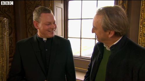 Fr Jamie receiving the news of the pictures authenticity and possible value from Philip Mould