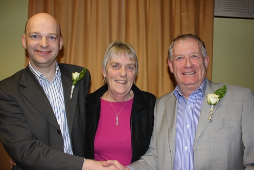 New Chair Tim Mourne, left, and John Barnes with Hilary Lomax