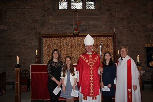 The Bishop of Stockport, with Rev Margaret Jones, vicar of Whaley Bridge, and confirmation candidates