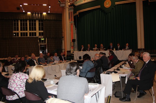 A previous meeting of the Borough Council.  Whaley Bridge Independent Councillor John Pritchard is seen on the right